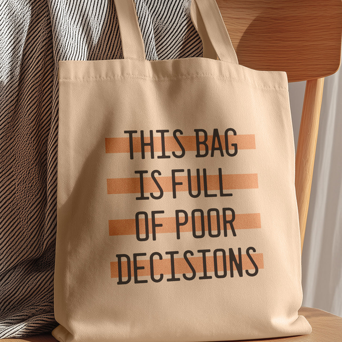 poor decisions tote bag