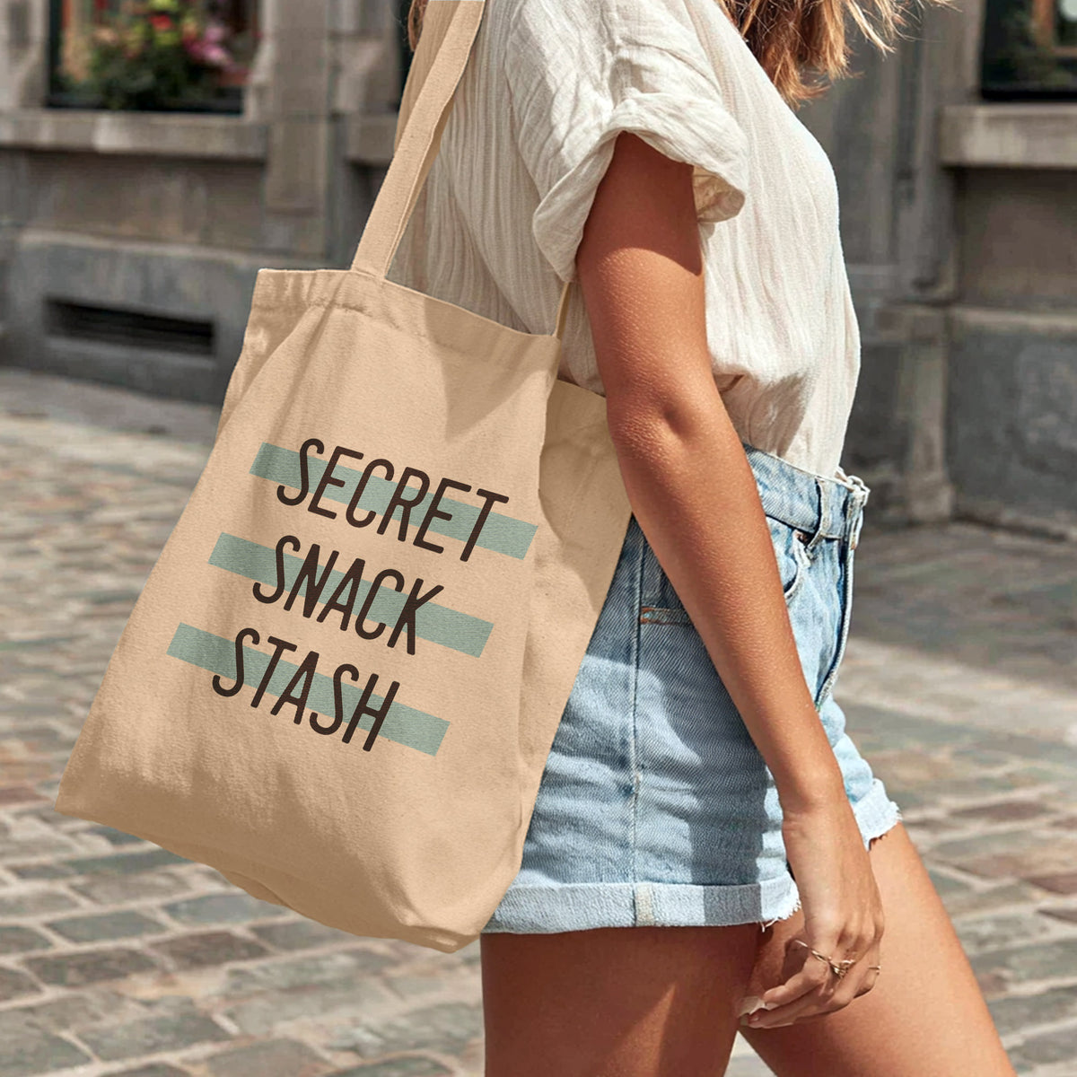 secret snack stash funny tote bag