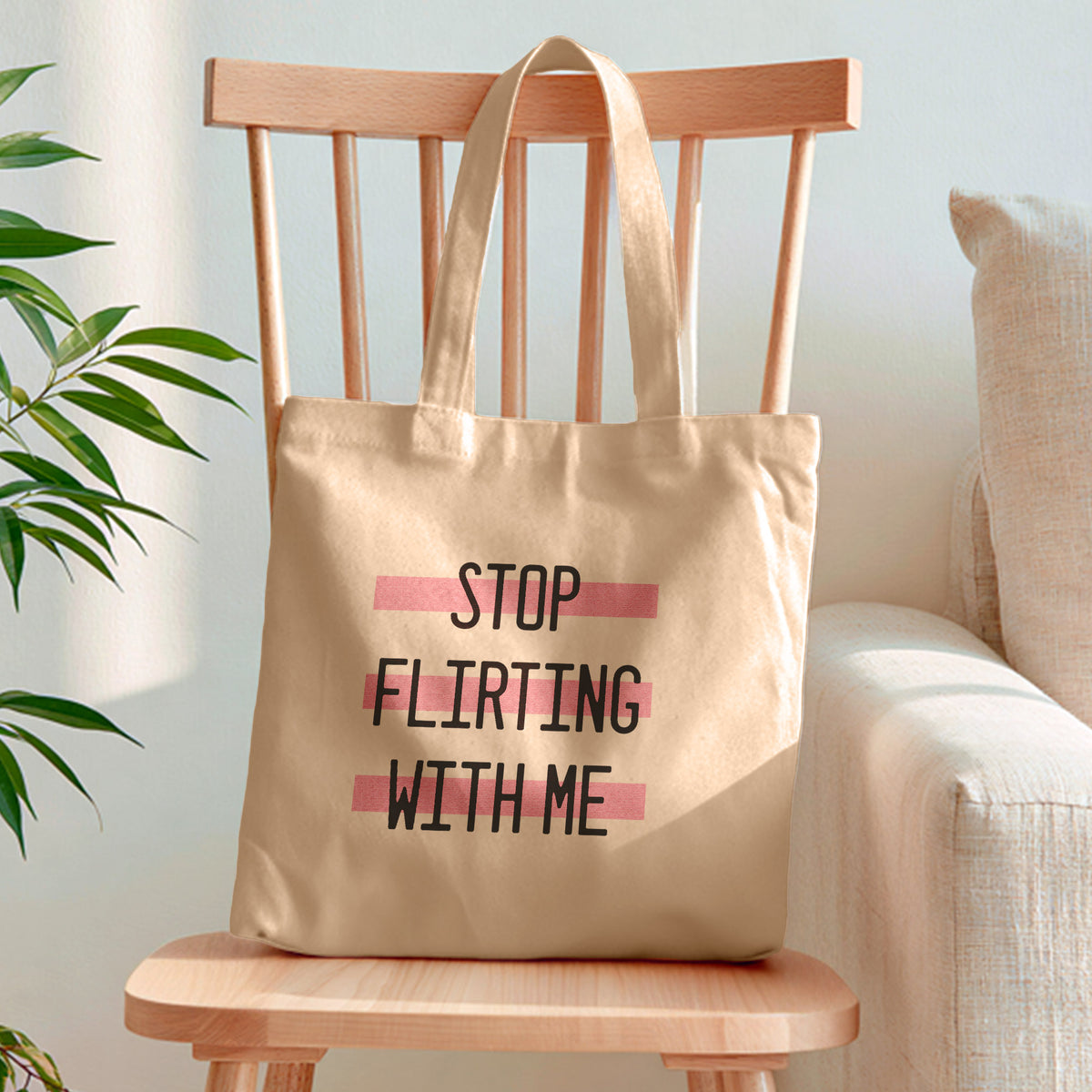 stop flirting with me funny tote bag