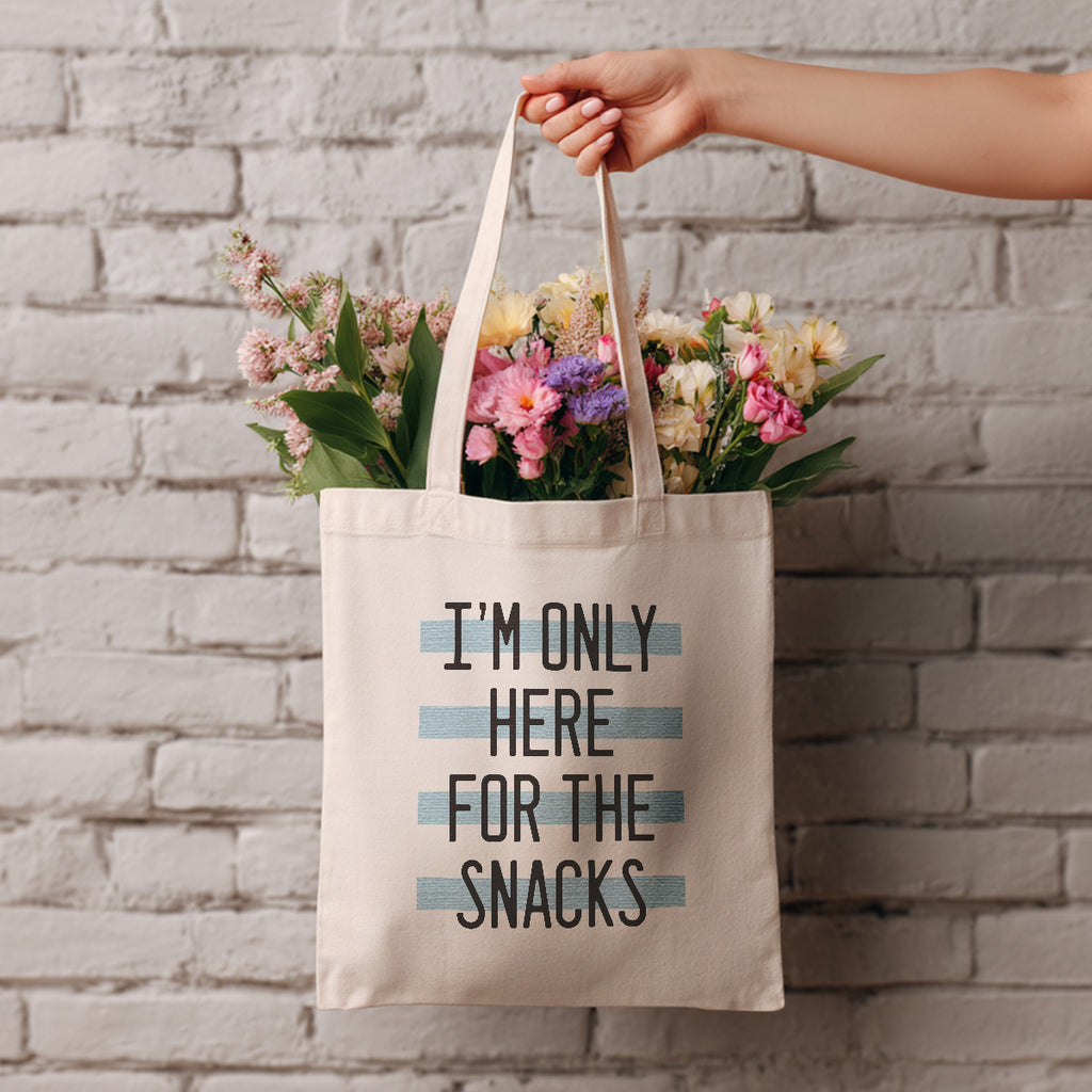 funny tote bag here for the snacks